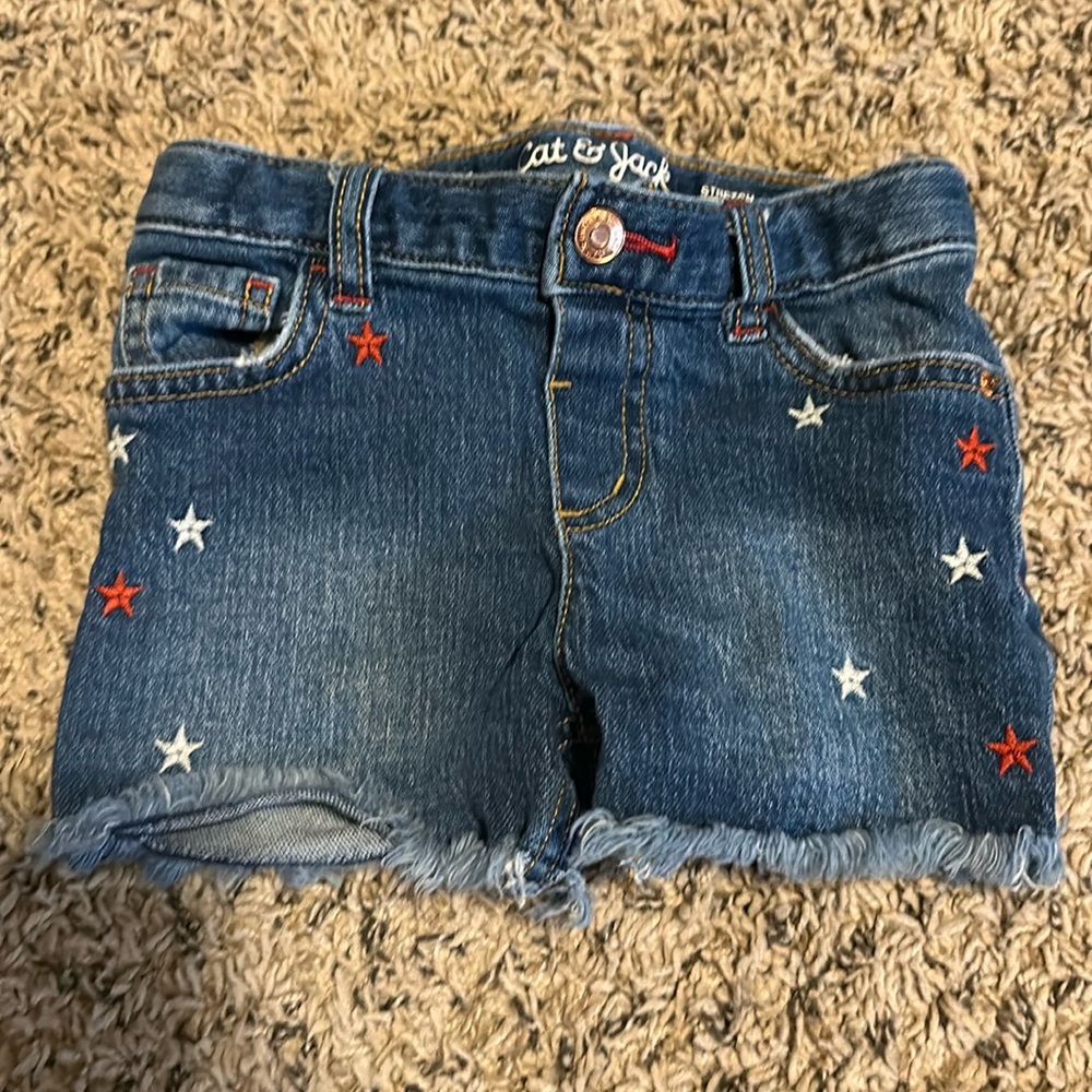 Girls 5t red and white star denim shorts